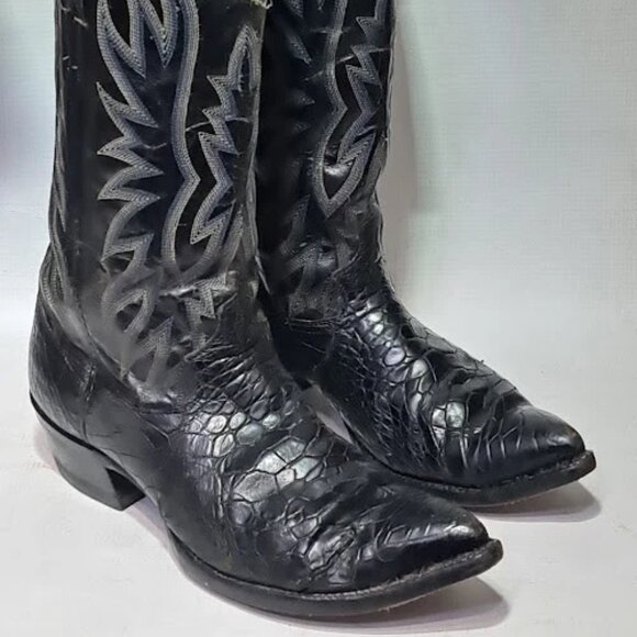 Vtg Justin 9302 Sea Turtle print Boots White Label Pre-Ban Black Western Cowboy - Picture 1 of 16